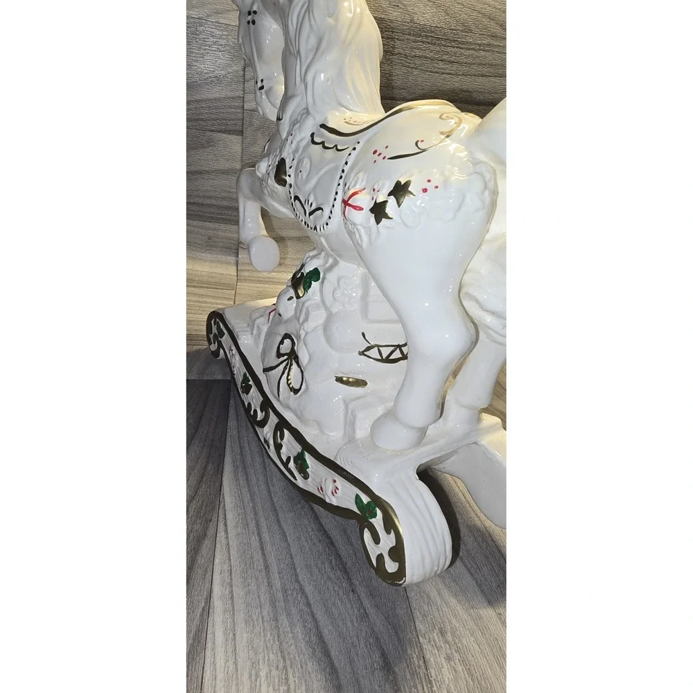 Christmas Rocking Horse Large Home Ceramic  Original Vintage fine Decor Holiday